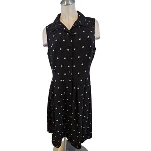 Talbots Size 14W Sleeveless Black Shirt Dress with White Floral Design